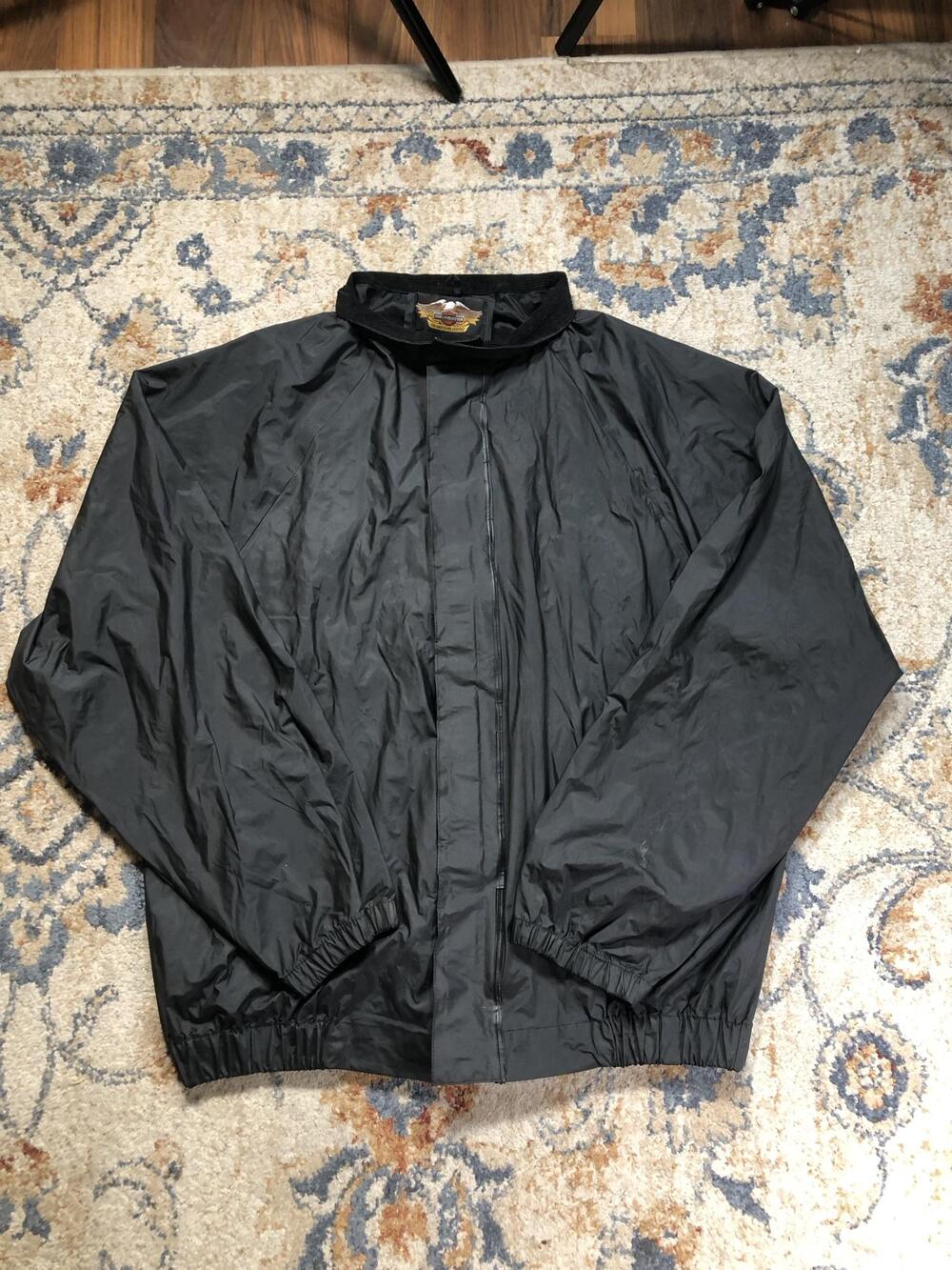 Harley-Davidson Jacket Mens Medium Black Windbreaker Full Zip Eagle Back Logo